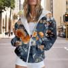 Bengbobar Women's Trendy Floral Printing Hoodie Jacket Zip Up Long Sleeve Sweatshirts Fall Coats for Women 2024 With Pockets,1-Navy Floral,2XL view 3