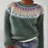 DMOYALA Women's Fair Isle Sweater Floral Green Long Sleeve Boat Neck Lightweight Cropped Pullover Tops 2024 Fall Fashion Vintage Casual Fit Knitted Sweater Tops for Winter Christmas view 2