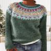 DMOYALA Women's Fair Isle Sweater Floral Green Long Sleeve Boat Neck Lightweight Cropped Pullover Tops 2024 Fall Fashion Vintage Casual Fit Knitted Sweater Tops for Winter Christmas view 3