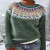 DMOYALA Women's Fair Isle Sweater Floral Green Long Sleeve Boat Neck Lightweight Cropped Pullover Tops 2024 Fall Fashion Vintage Casual Fit Knitted Sweater Tops for Winter Christmas view 4