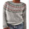 DMOYALA Women's Fair Isle Sweater Geo Grey Long Sleeve Boat Neck Lightweight Cropped Pullover Tops 2024 Fall Fashion Vintage Casual Fit Knitted Sweater Tops for Winter Christmas view 1
