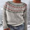 DMOYALA Women's Fair Isle Sweater Geo Grey Long Sleeve Boat Neck Lightweight Cropped Pullover Tops 2024 Fall Fashion Vintage Casual Fit Knitted Sweater Tops for Winter Christmas view 4