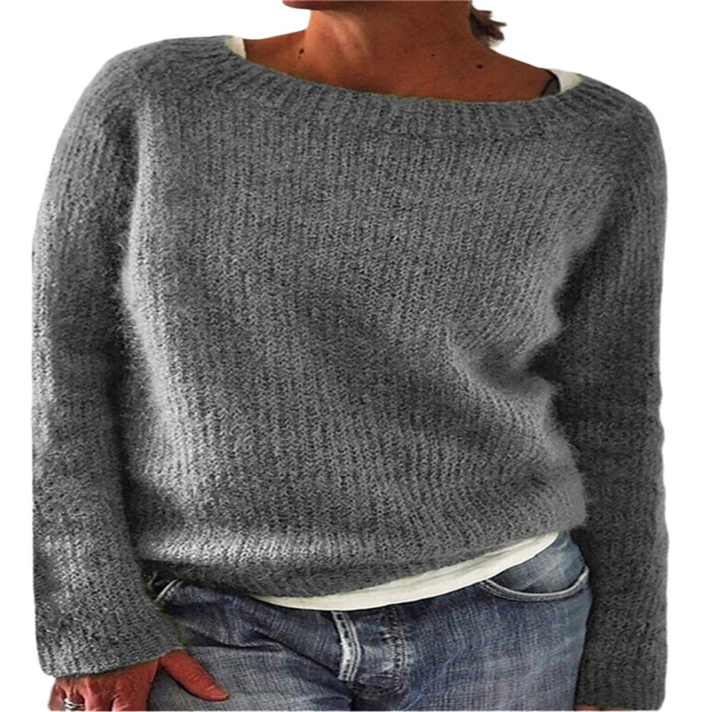 DMOYALA Women's Fair Isle Sweater Solid Grey Long Sleeve Boat Neck Lightweight Cropped Pullover Tops 2024 Fall Fashion Vintage Casual Fit Knitted Sweater Tops for Winter Christmas