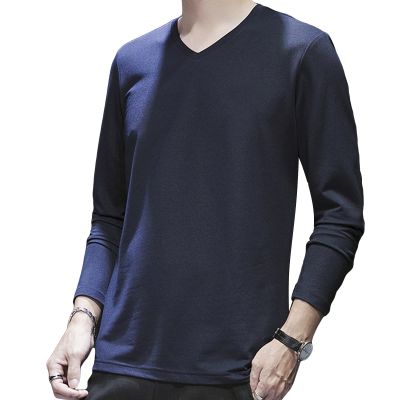 Men's Fashion Long Sleeve Shirts Soft Stretch V Neck Basic Cotton Tees Crew Neck Classic Casual Pullover T-Shirt (Medium,Dark Blue 1)