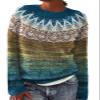 DMOYALA Women's Fair Isle Sweater Ethnic Blue Yellow Long Sleeve Boat Neck Lightweight Cropped Pullover Tops 2024 Fall Fashion Vintage Casual Fit Knitted Sweater Tops for Winter Christmas view 1