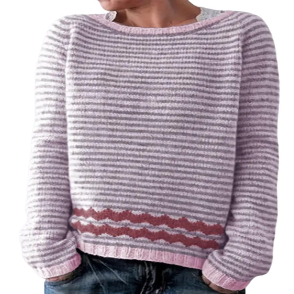 DMOYALA Women's Fair Isle Sweater Striped Pink Long Sleeve Boat Neck Lightweight Cropped Pullover Tops 2024 Fall Fashion Vintage Casual Fit Knitted Sweater Tops for Winter Christmas