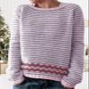 DMOYALA Women's Fair Isle Sweater Striped Pink Long Sleeve Boat Neck Lightweight Cropped Pullover Tops 2024 Fall Fashion Vintage Casual Fit Knitted Sweater Tops for Winter Christmas view 3