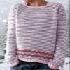 DMOYALA Women's Fair Isle Sweater Striped Pink Long Sleeve Boat Neck Lightweight Cropped Pullover Tops 2024 Fall Fashion Vintage Casual Fit Knitted Sweater Tops for Winter Christmas view 4