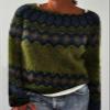 DMOYALA Women's Fair Isle Sweater Geo Green Long Sleeve Boat Neck Lightweight Cropped Pullover Tops 2024 Fall Fashion Vintage Casual Fit Knitted Sweater Tops for Winter Christmas view 2