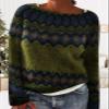DMOYALA Women's Fair Isle Sweater Geo Green Long Sleeve Boat Neck Lightweight Cropped Pullover Tops 2024 Fall Fashion Vintage Casual Fit Knitted Sweater Tops for Winter Christmas view 3