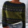 DMOYALA Women's Fair Isle Sweater Geo Green Long Sleeve Boat Neck Lightweight Cropped Pullover Tops 2024 Fall Fashion Vintage Casual Fit Knitted Sweater Tops for Winter Christmas view 4