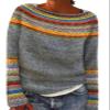 DMOYALA Women's Fair Isle Sweater Geo Grey Orange Long Sleeve Boat Neck Lightweight Cropped Pullover Tops 2024 Fall Fashion Vintage Casual Fit Knitted Sweater Tops for Winter Christmas view 1
