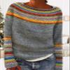 DMOYALA Women's Fair Isle Sweater Geo Grey Orange Long Sleeve Boat Neck Lightweight Cropped Pullover Tops 2024 Fall Fashion Vintage Casual Fit Knitted Sweater Tops for Winter Christmas view 3