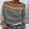 DMOYALA Women's Fair Isle Sweater Geo Grey Orange Long Sleeve Boat Neck Lightweight Cropped Pullover Tops 2024 Fall Fashion Vintage Casual Fit Knitted Sweater Tops for Winter Christmas view 4