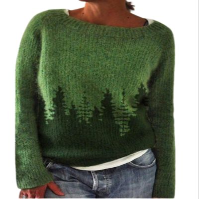DMOYALA Women's Fair Isle Sweater Tree Green Long Sleeve Boat Neck Lightweight Cropped Pullover Tops 2024 Fall Fashion Vintage Casual Fit Knitted Sweater Tops for Winter Christmas