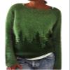 DMOYALA Women's Fair Isle Sweater Tree Green Long Sleeve Boat Neck Lightweight Cropped Pullover Tops 2024 Fall Fashion Vintage Casual Fit Knitted Sweater Tops for Winter Christmas view 1