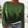 DMOYALA Women's Fair Isle Sweater Tree Green Long Sleeve Boat Neck Lightweight Cropped Pullover Tops 2024 Fall Fashion Vintage Casual Fit Knitted Sweater Tops for Winter Christmas view 3