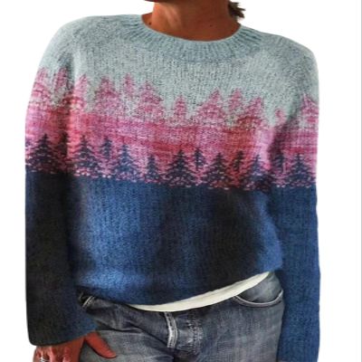 DMOYALA Women's Fair Isle Sweater Tree Purple Long Sleeve Boat Neck Lightweight Cropped Pullover Tops 2024 Fall Fashion Vintage Casual Fit Knitted Sweater Tops for Winter Christmas