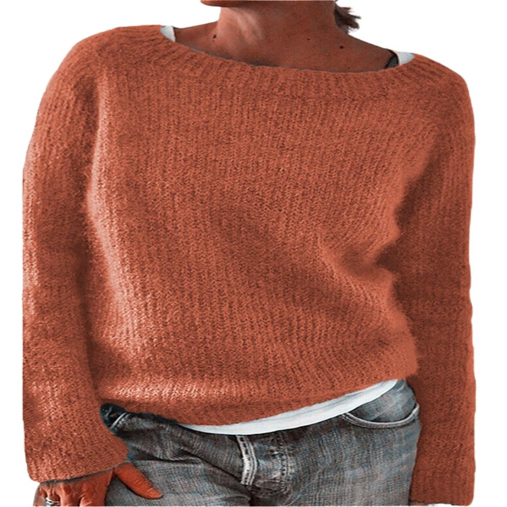 DMOYALA Women's Fair Isle Sweater Solid Orange Long Sleeve Boat Neck Lightweight Cropped Pullover Tops 2024 Fall Fashion Vintage Casual Fit Knitted Sweater Tops for Winter Christmas