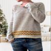 DMOYALA Women's Fair Isle Sweater Striped Yellow Long Sleeve Boat Neck Lightweight Cropped Pullover Tops 2024 Fall Fashion Vintage Casual Fit Knitted Sweater Tops for Winter Christmas view 3