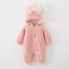 Newborn Baby Boy Girl Fleece Hooded Jumpsuit Snowsuit Cute Rabbit Ear Romper Winter Coat Bunny Warm (Pink, 6-12 Months) view 2