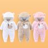 Newborn Baby Bear Fleece Snowsuit Winter Coat Footed Jumpsuit Hooded Romper for Boy Girl Warm Fuzzy (White, 3-6 Months) view 2