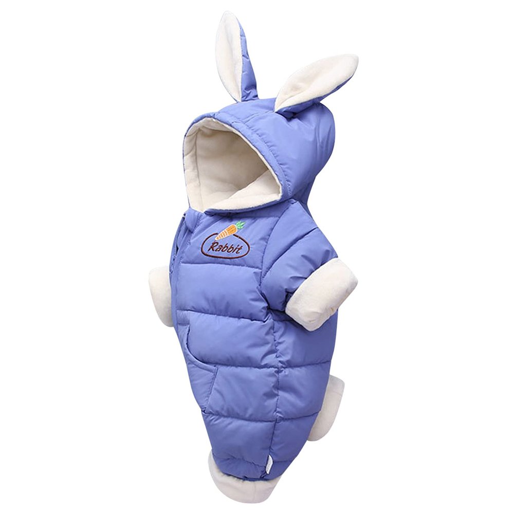 Baby Girls' One-Piece Puffer Winter Snowsuit with Hood Newborn Boy Bunny Fleece Lined Jumpsuit Down (Blue, 3-6 Months)