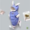 Baby Girls' One-Piece Puffer Winter Snowsuit with Hood Newborn Boy Bunny Fleece Lined Jumpsuit Down (Blue, 3-6 Months) view 2