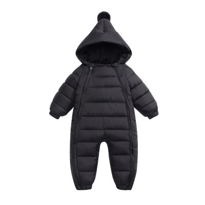 Newborn Baby Boy Girl Snowsuit Winter Puffer Jacket Warm Hoodie Romper Jumpsuit Lightweight Down (Black, 6-12 Months)