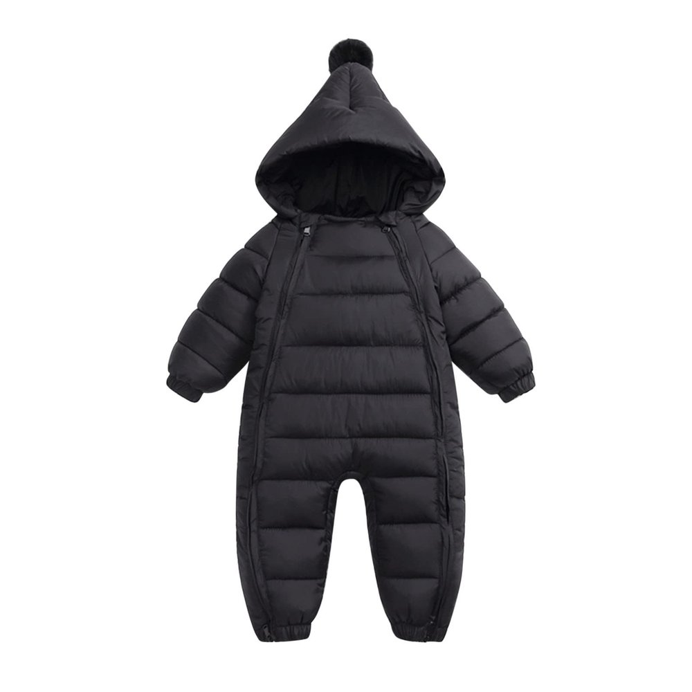 Newborn Baby Boy Girl Snowsuit Winter Puffer Jacket Warm Hoodie Romper Jumpsuit Lightweight Down (Black, 6-12 Months)
