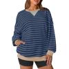 Oversized Tshirts for Women Long Sleeve Striped Casual Colorblock Fall Tops Cute Loose Fit Elegant Lightweight Pocket Dressy Blouses Crewneck Sweatshirt Womens Fall Tops 2025, Royal Blue, Medium view 1