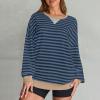 Oversized Tshirts for Women Long Sleeve Striped Casual Colorblock Fall Tops Cute Loose Fit Elegant Lightweight Pocket Dressy Blouses Crewneck Sweatshirt Womens Fall Tops 2025, Royal Blue, Medium view 2