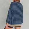 Oversized Tshirts for Women Long Sleeve Striped Casual Colorblock Fall Tops Cute Loose Fit Elegant Lightweight Pocket Dressy Blouses Crewneck Sweatshirt Womens Fall Tops 2025, Royal Blue, Medium view 3