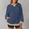 Oversized Tshirts for Women Long Sleeve Striped Casual Colorblock Fall Tops Cute Loose Fit Elegant Lightweight Pocket Dressy Blouses Crewneck Sweatshirt Womens Fall Tops 2025, Royal Blue, Medium view 4
