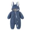 Newborn Baby Boy Girl Fleece Hooded Jumpsuit Snowsuit Cute Rabbit Ear Romper Winter Coat Bunny Warm (Blue, 6-12 Months) view 1