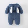 Newborn Baby Boy Girl Fleece Hooded Jumpsuit Snowsuit Cute Rabbit Ear Romper Winter Coat Bunny Warm (Blue, 6-12 Months) view 2