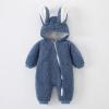 Newborn Baby Boy Girl Fleece Hooded Jumpsuit Snowsuit Cute Rabbit Ear Romper Winter Coat Bunny Warm (Blue, 6-12 Months) view 4