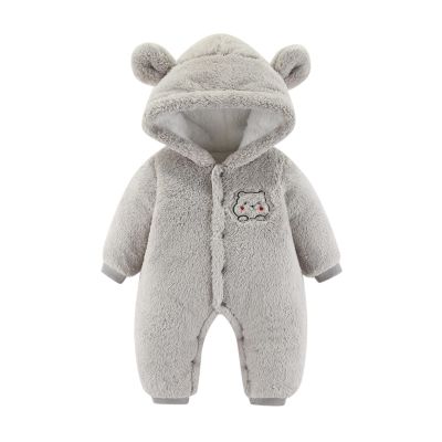 Newborn Baby Boy Girl Winter Snowsuit Cute Bear Ears Fluffy Fleece Jumpsuit Warm Hooded Romper (Grey, 3-6 Months)