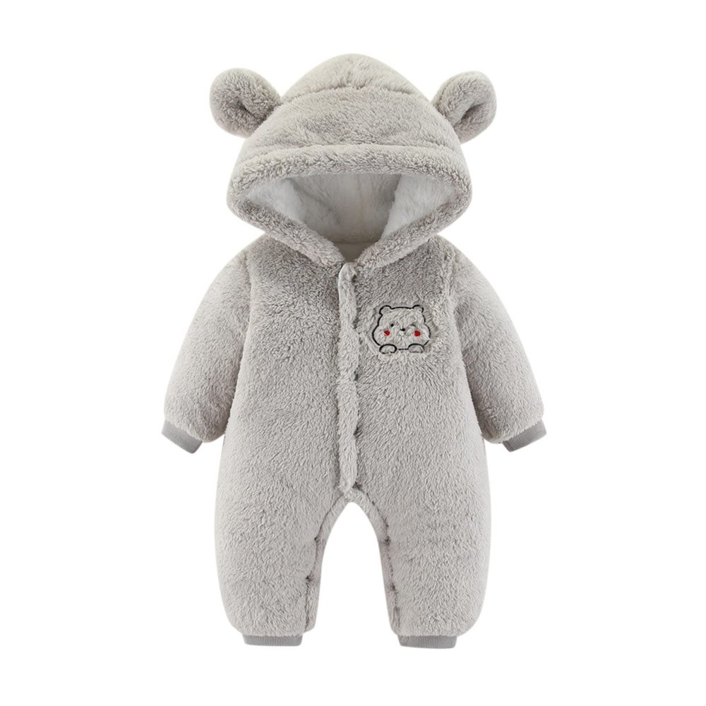 Newborn Baby Boy Girl Winter Snowsuit Cute Bear Ears Fluffy Fleece Jumpsuit Warm Hooded Romper (Grey, 3-6 Months)
