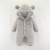 Newborn Baby Boy Girl Winter Snowsuit Cute Bear Ears Fluffy Fleece Jumpsuit Warm Hooded Romper (Grey, 3-6 Months) view 2