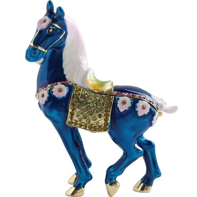 zltSunshine Horse Tabletop Ornament with Rhinestones Vintage-Style Decorative Horse Figurine Jewelry Box Great Blue