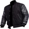 Men's Varsity Jacket, Wool Blend Body with Real Leather Sleeves, Letterman Style (US, Alpha, Small, Regular, Regular, Black) view 1