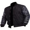 Men's Varsity Jacket, Wool Blend Body with Real Leather Sleeves, Letterman Style (US, Alpha, Small, Regular, Regular, Black) view 2