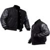 Men's Varsity Jacket, Wool Blend Body with Real Leather Sleeves, Letterman Style (US, Alpha, Small, Regular, Regular, Black) view 3
