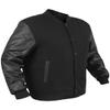 Men's Varsity Jacket, Wool Blend Body with Real Leather Sleeves, Letterman Style (US, Alpha, Small, Regular, Regular, Black) view 4