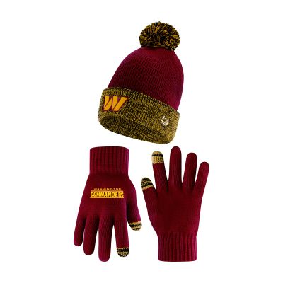 Ultra Game NFL Official Youth Super Soft Two Tone Winter Beanie Knit Hat with Extra Warm Touch Screen Gloves, Washington Commanders, Team Color, 1SIZE