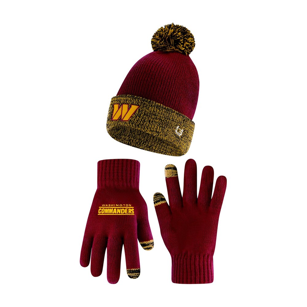 Ultra Game NFL Official Youth Super Soft Two Tone Winter Beanie Knit Hat with Extra Warm Touch Screen Gloves, Washington Commanders, Team Color, 1SIZE