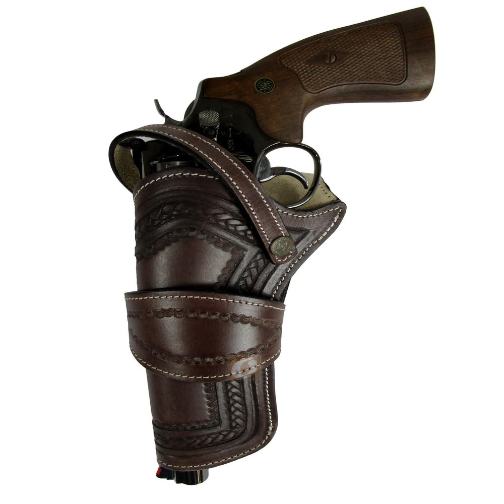 Gun Holster for Men Women Pistol Cover Revolver Holder Tooled Leather Universal FIT Open Bottom | Left Handed (Heart - Brown)