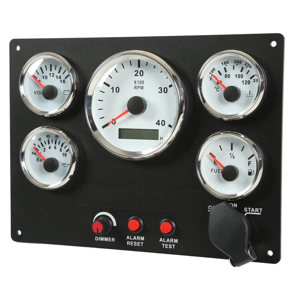 Boat Dash Panel, Boat Switch Panel with Accessories Aluminum Alloy ABS Marine Switch Panel for Caravan Yacht Fishing Boat Ship (White Dial)