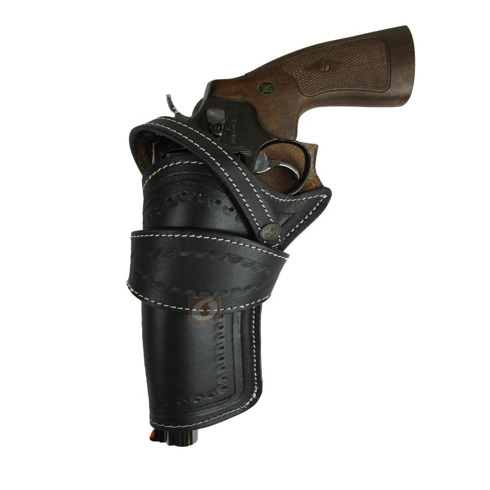 Gun Holster for Men Women Pistol Cover Revolver Holder Tooled Leather Universal FIT Open Bottom | Left Handed (Sea Shell - Black)